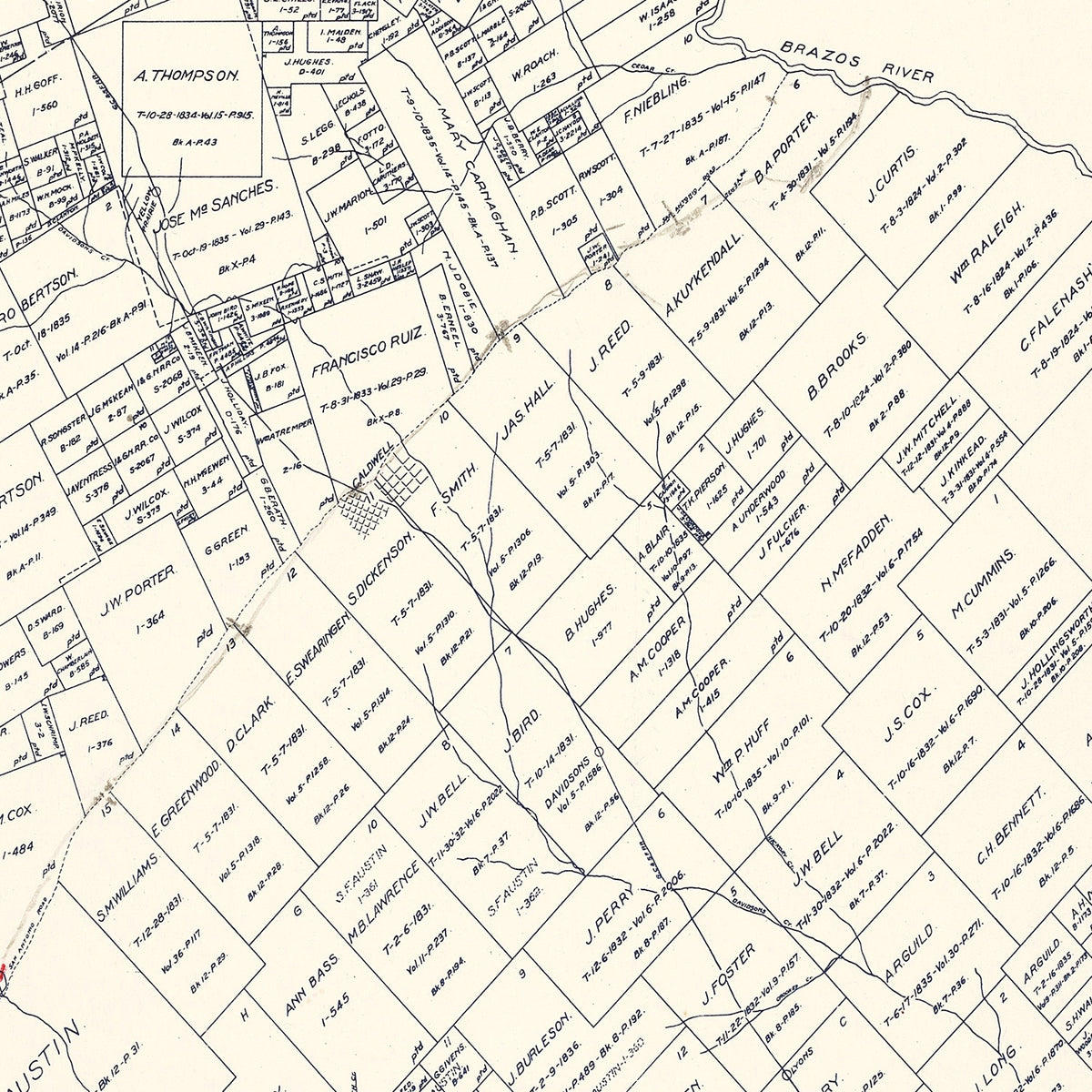 Restored historic details from the 1920 county map of Burleson County, Texas