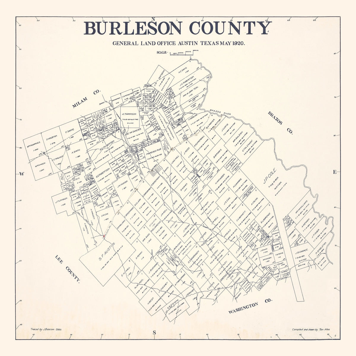 Preview of Vintage Map of Burleson County, Texas 1920