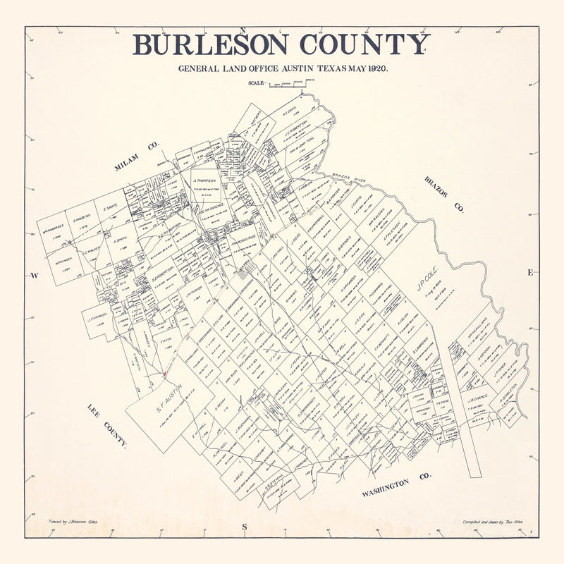 Size comparison using Vintage Map of Burleson County, Texas 1920