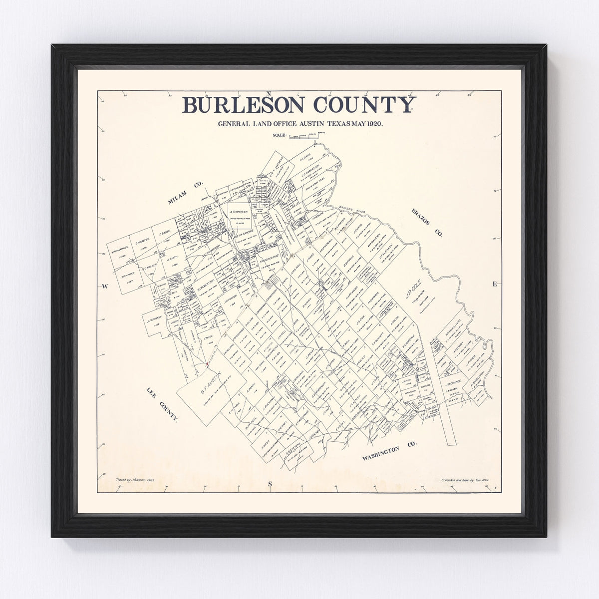 Burleson County Vintage Map 1920