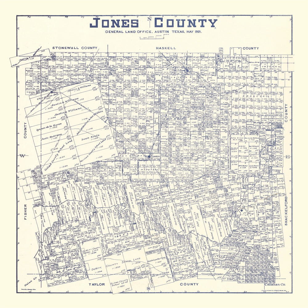 Vintage Map of Jones County, Texas 1921 print style example