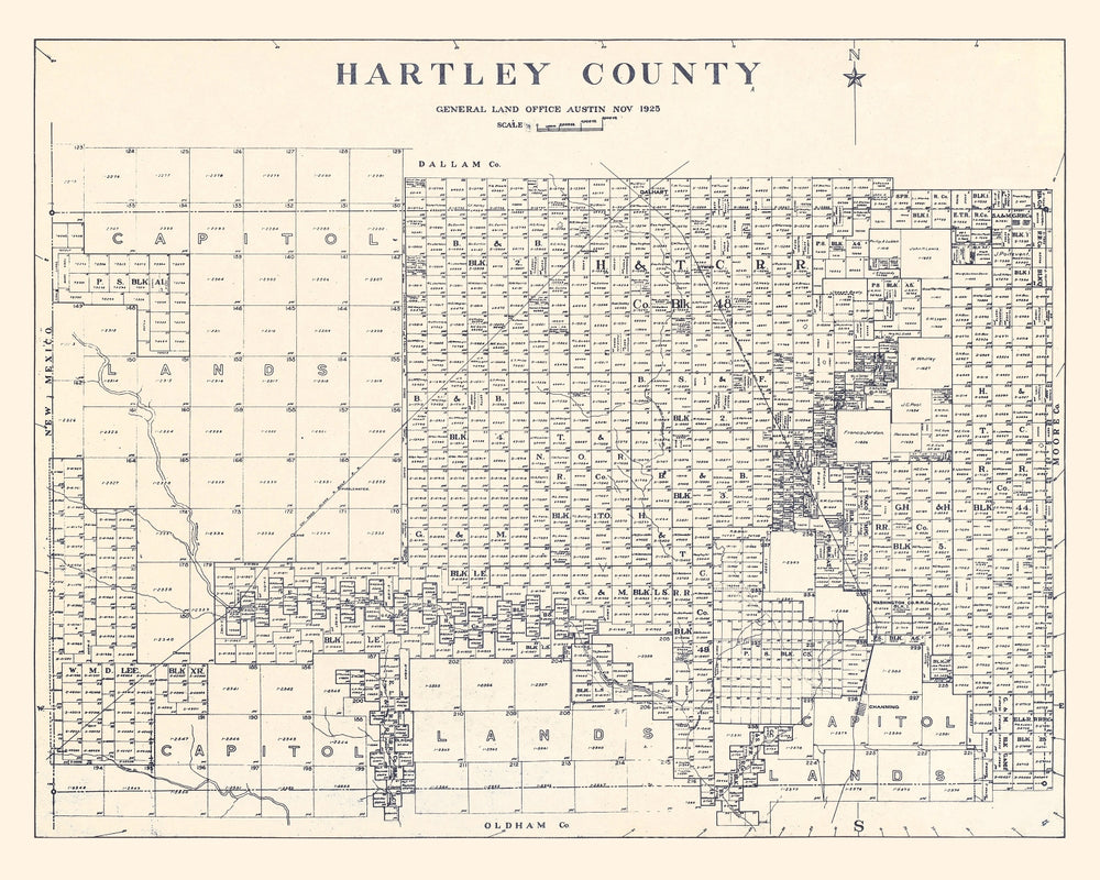 Vintage Map of Hartley County, Texas 1925 print style example