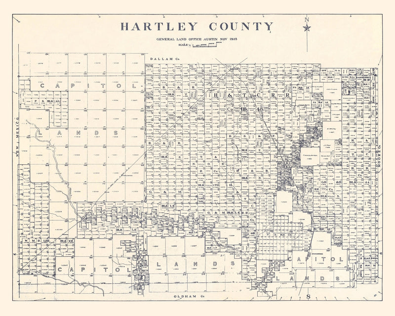 Size comparison using Vintage Map of Hartley County, Texas 1925