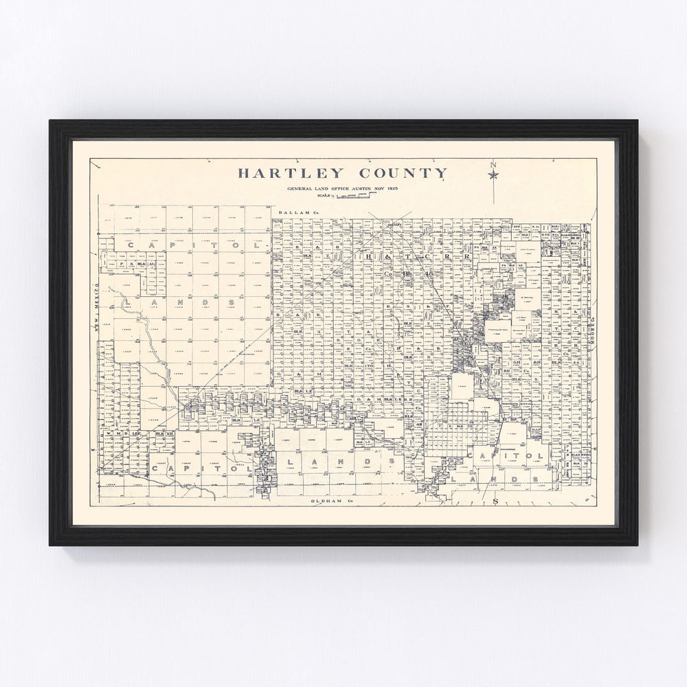 Hartley County Vintage Map 1925