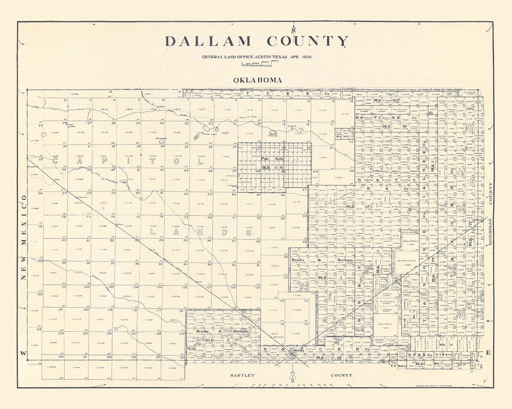 Vintage Map of Dallam County, Texas 1926 print style example