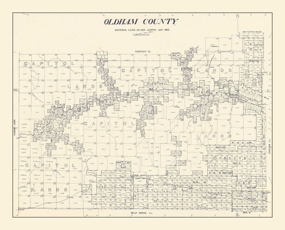 Preview of Vintage Map of Oldham County, Texas 1925