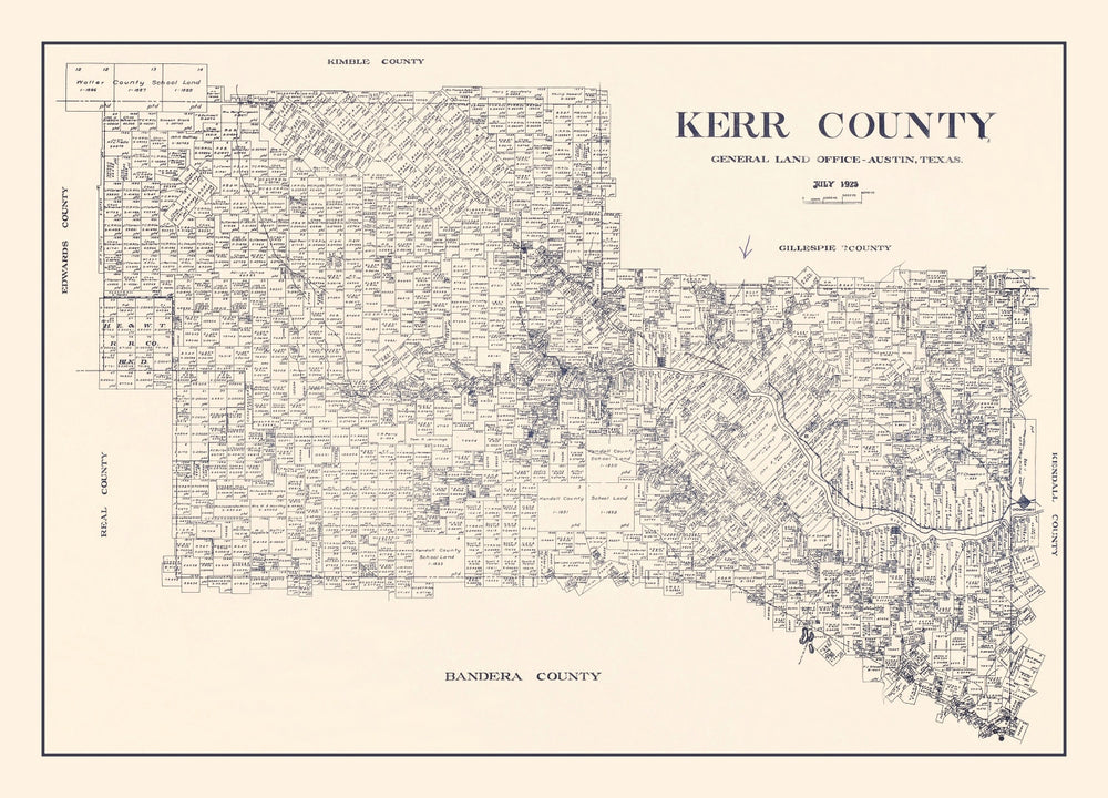 Vintage Map of Kerr County, Texas 1923 print style example