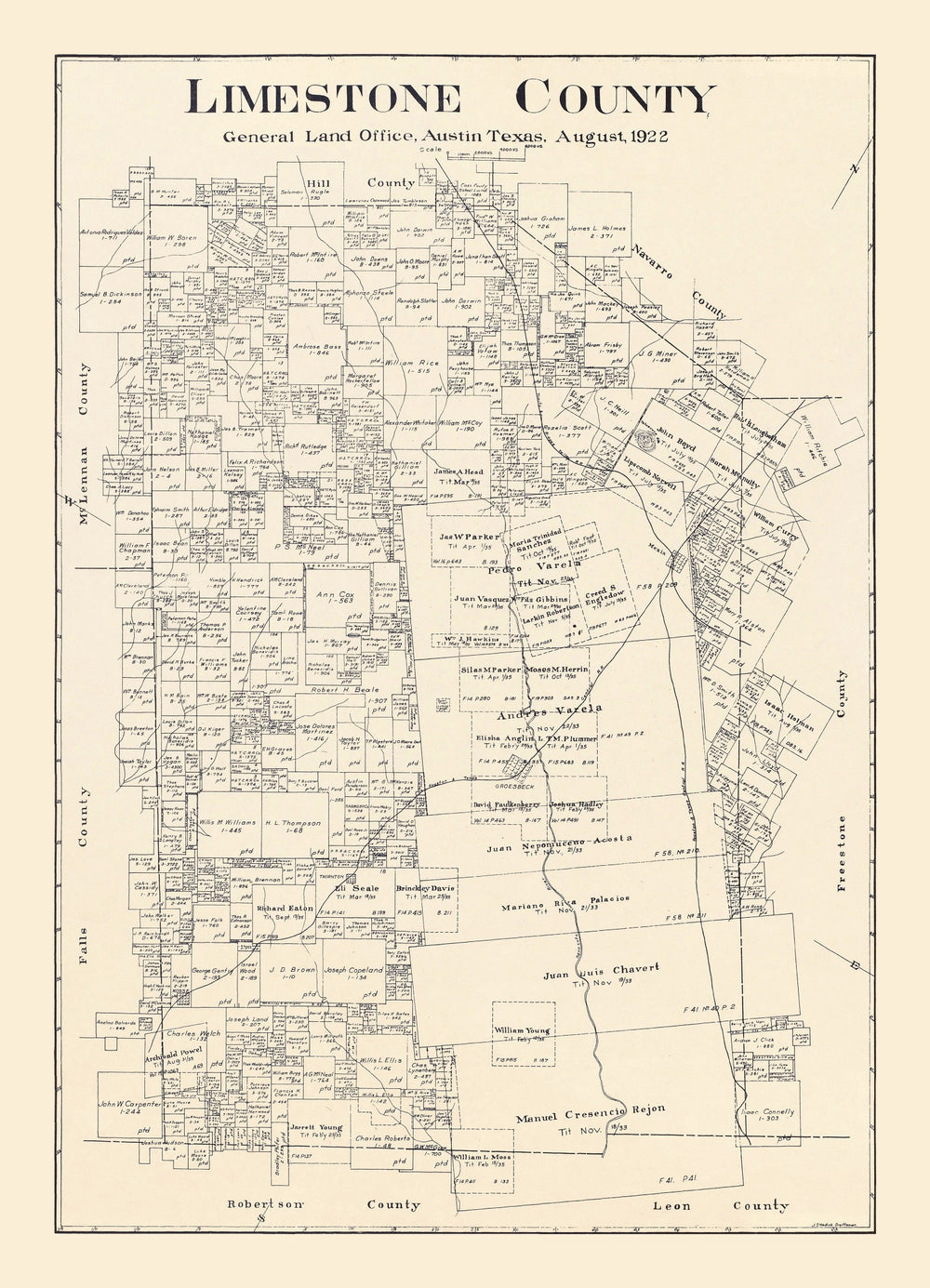 Vintage Map of Limestone County, Texas 1922 print style example