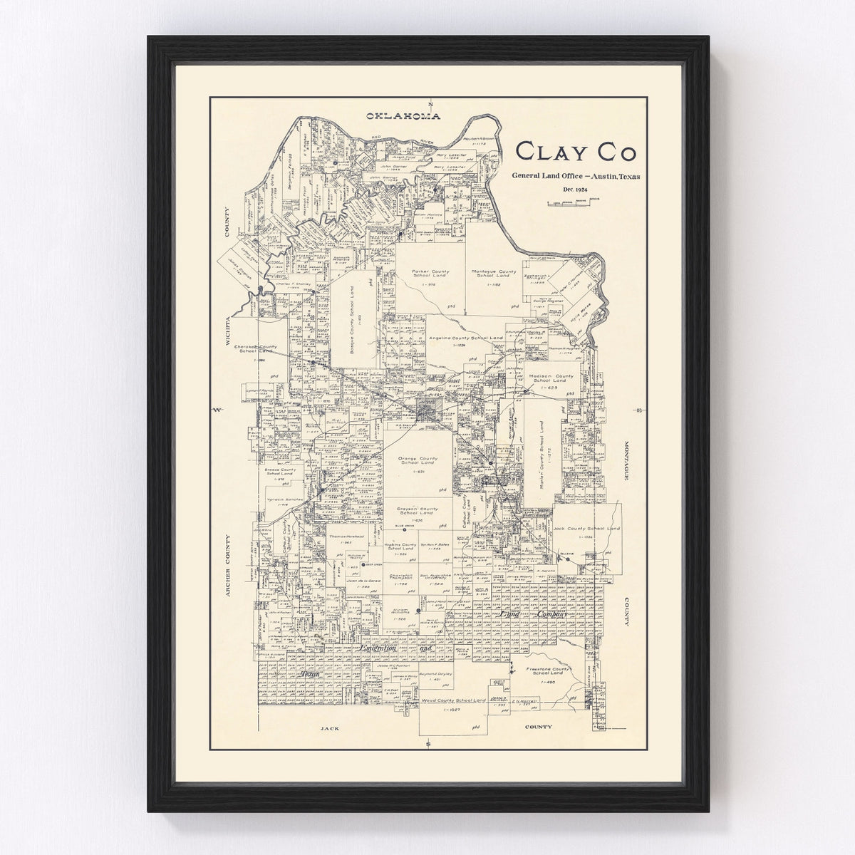 Clay County Vintage Map 1924