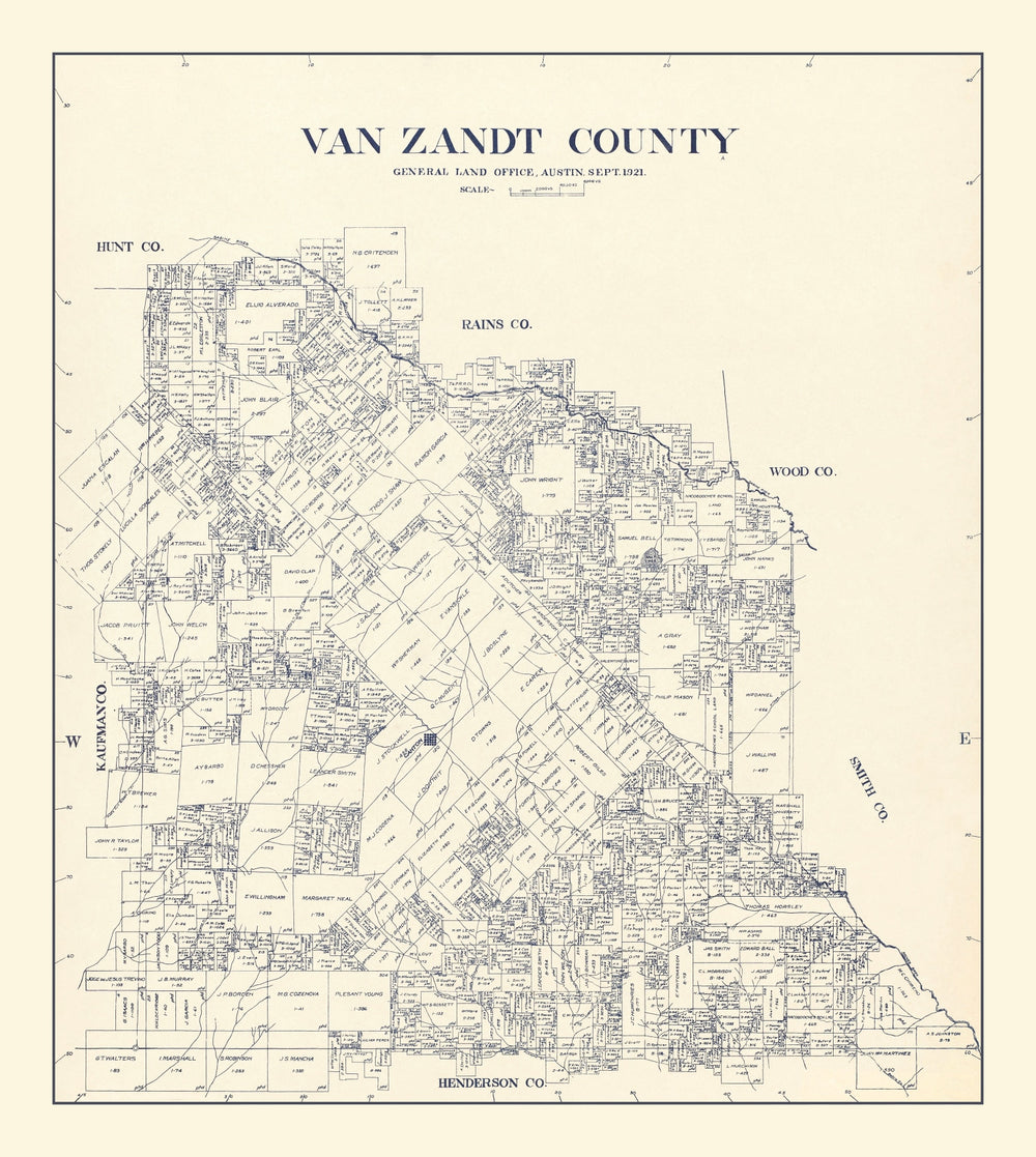 Vintage Map of Van Zandt County, Texas 1921 print style example
