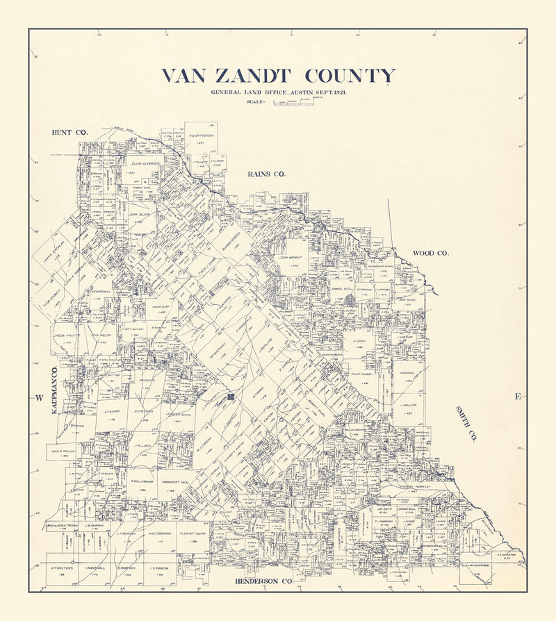 Size comparison using Vintage Map of Van Zandt County, Texas 1921
