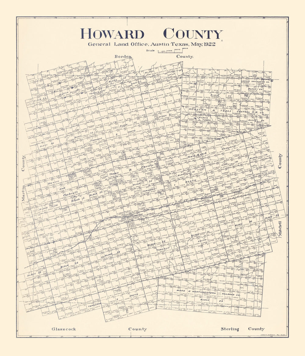 Vintage Map of Howard County, Texas 1922 print style example