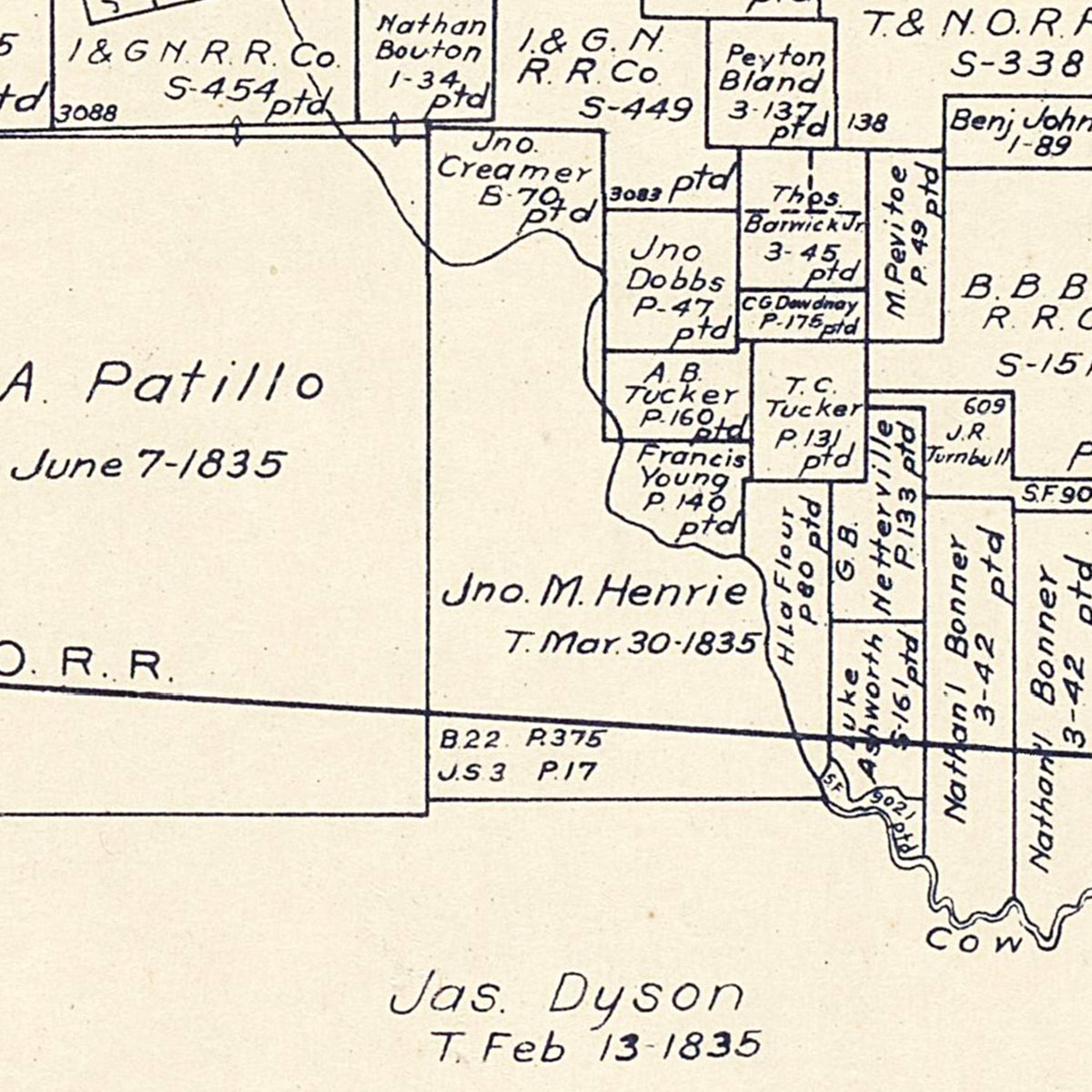 Restored historic details from the 1921 county map of Orange County, Texas