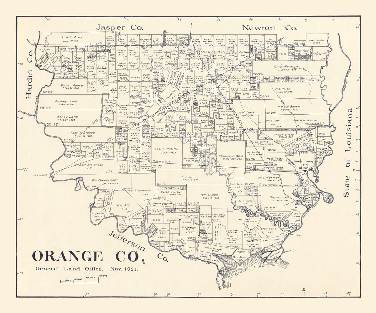 Preview of Vintage Map of Orange County, Texas 1921