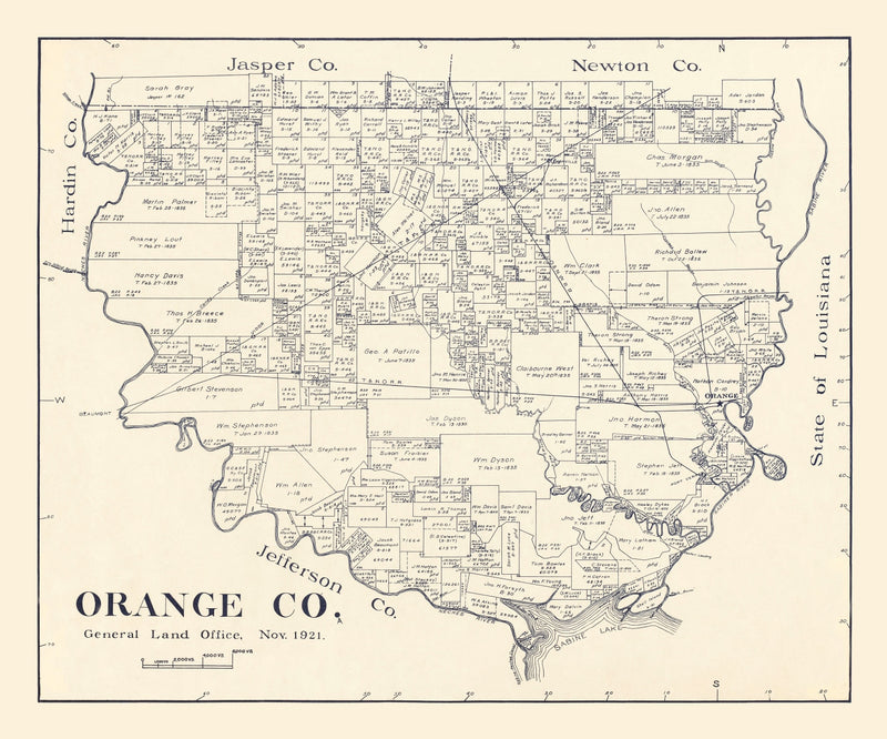 Size comparison using Vintage Map of Orange County, Texas 1921