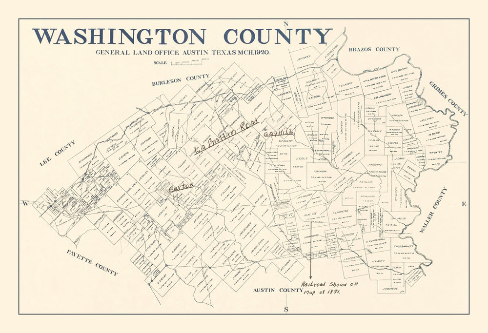 Vintage Map of Washington County, Texas 1920 print style example