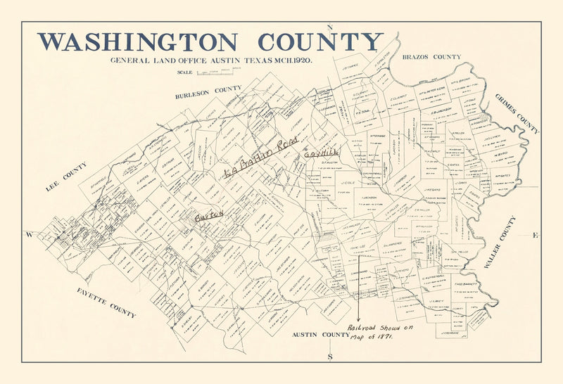 Size comparison using Vintage Map of Washington County, Texas 1920