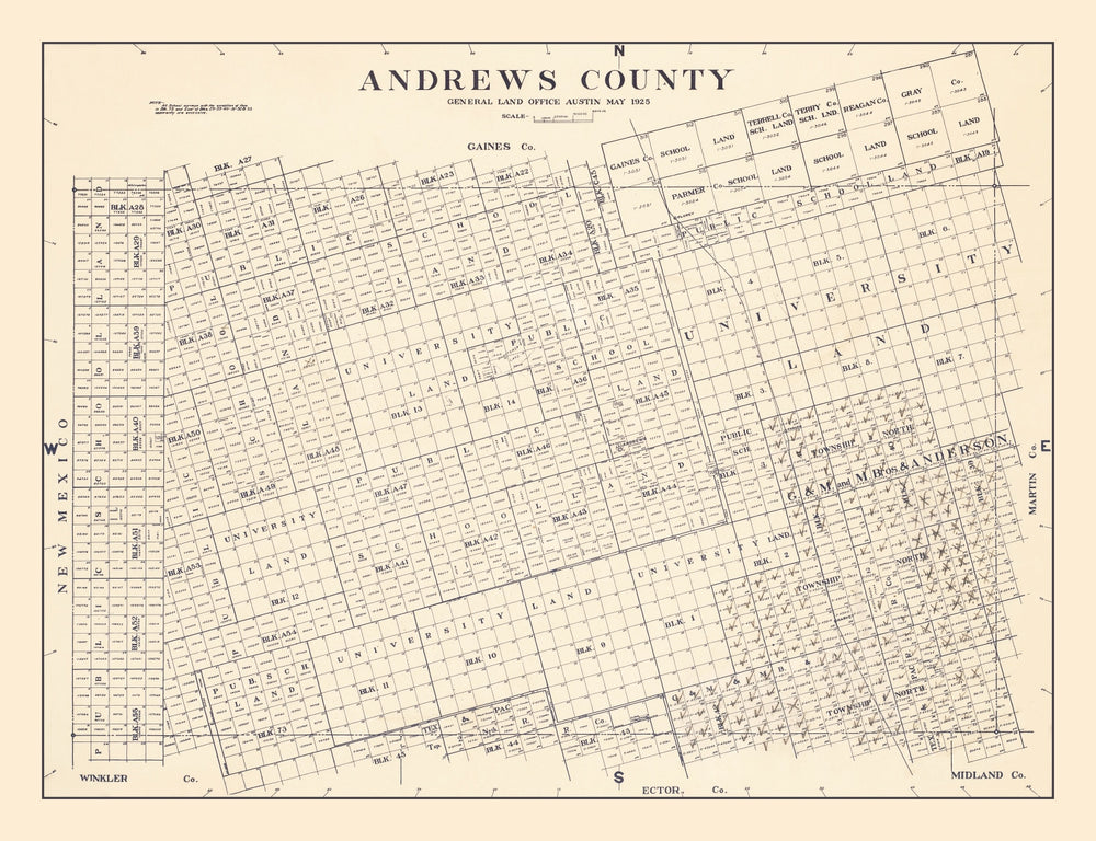 Vintage Map of Andrews County, Texas 1925 print style example