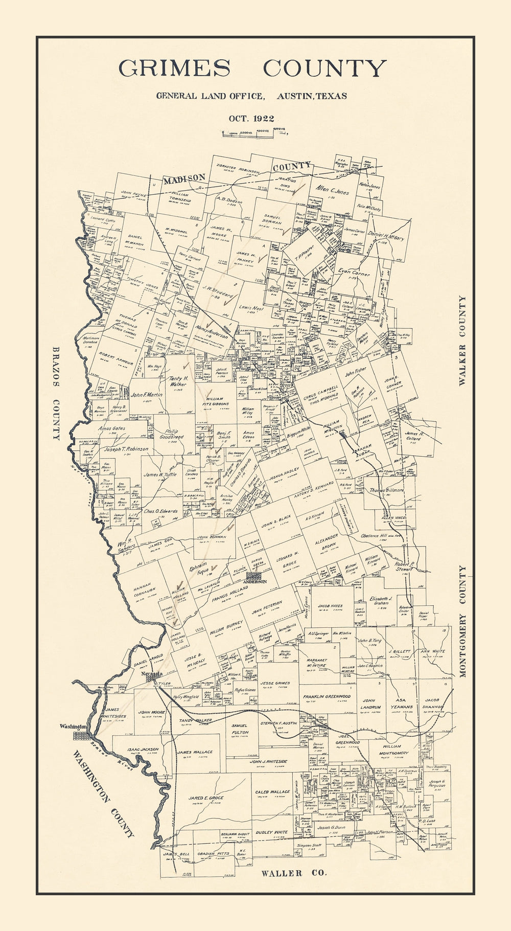 Vintage Map of Grimes County, Texas 1922 print style example