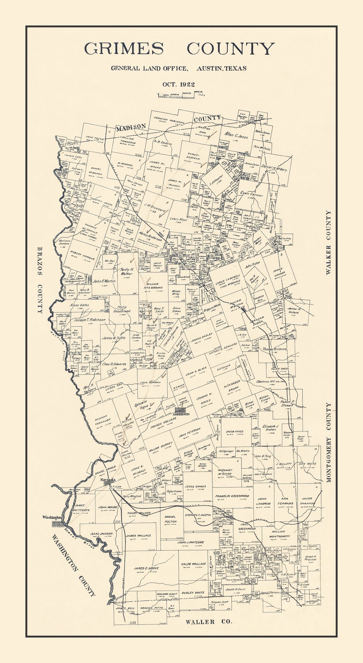 Preview of Vintage Map of Grimes County, Texas 1922