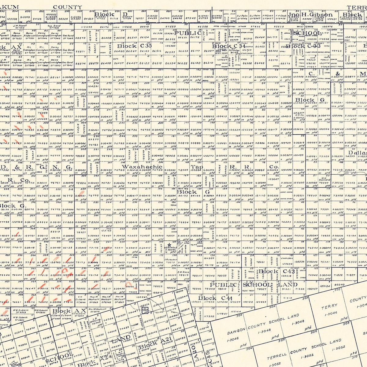 Restored historic details from the 1922 county map of Gaines County, Texas