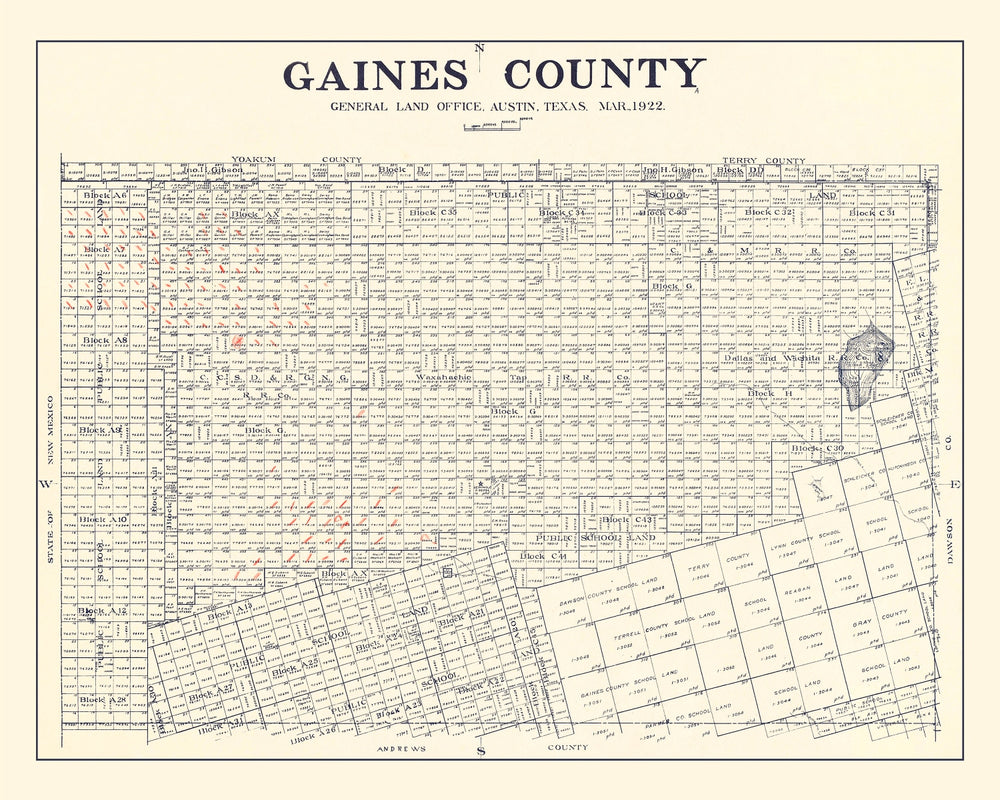 Vintage Map of Gaines County, Texas 1922 print style example