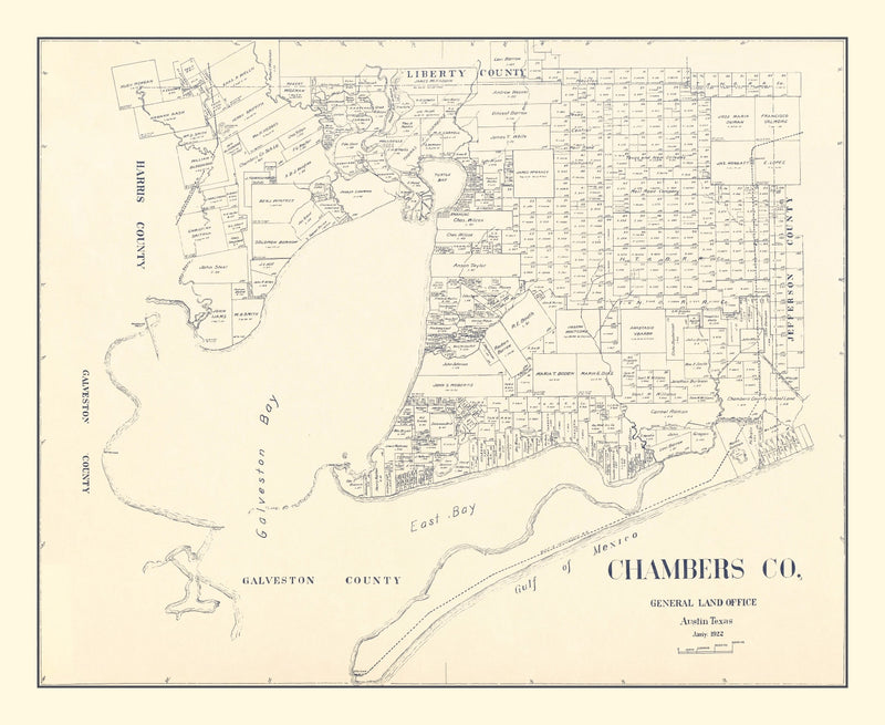 Size comparison using Vintage Map of Chambers County, Texas 1922