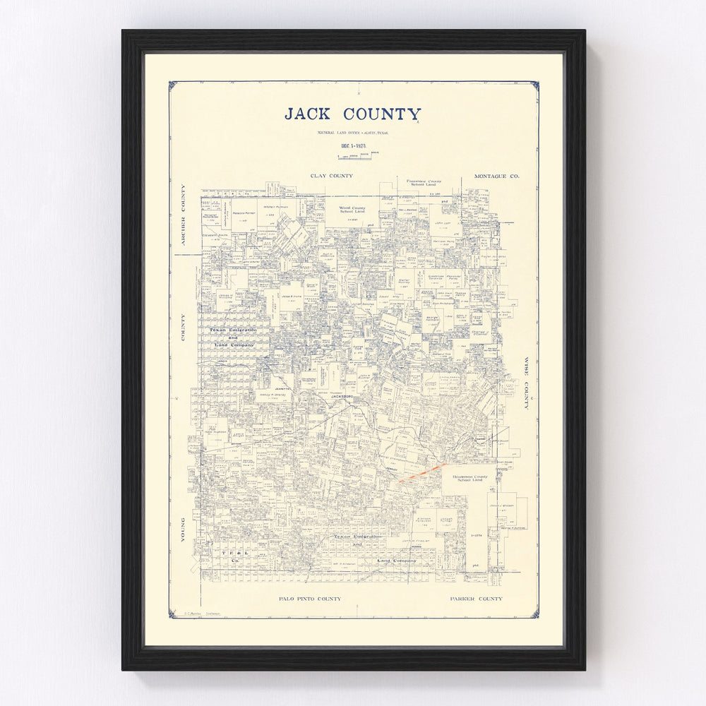 Jack County Vintage Map 1925