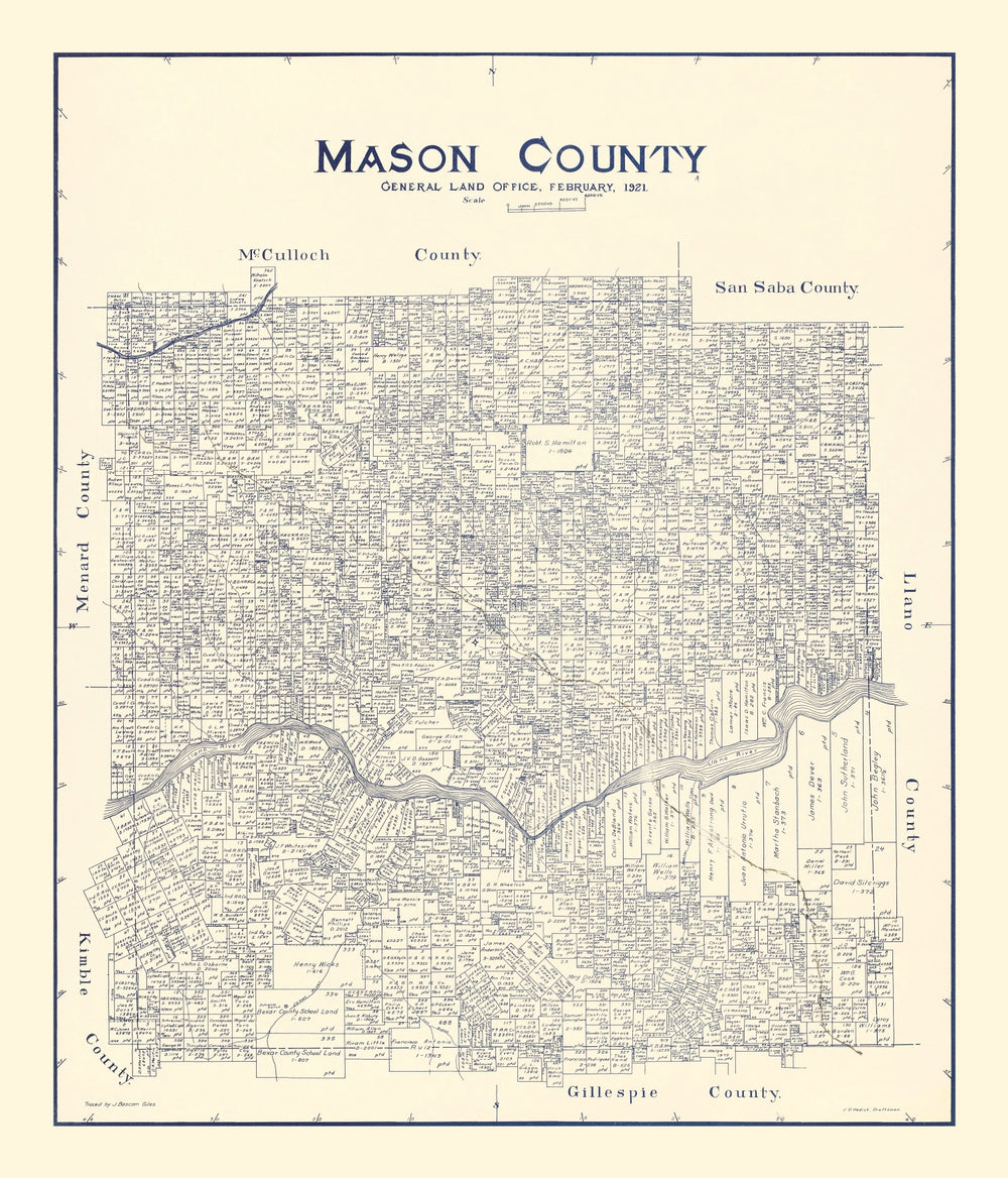 Vintage Map of Mason County, Texas 1921 print style example