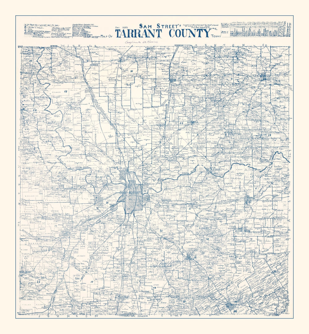 Vintage Map of Tarrant County, Texas 1925 print style example