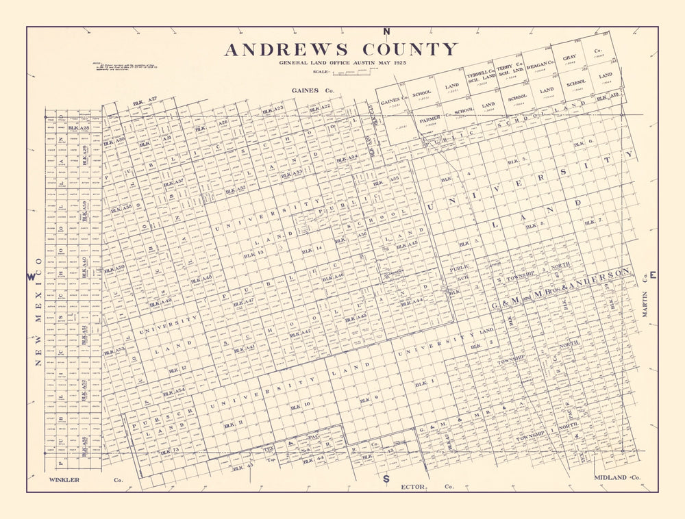 Vintage Map of Andrews County, Texas 1925 print style example