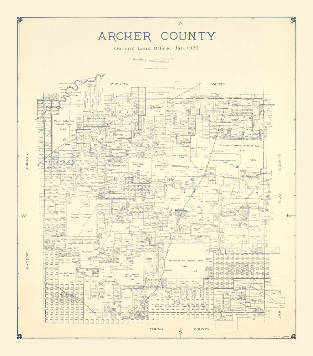 Vintage Map of Archer County, Texas 1926 print style example