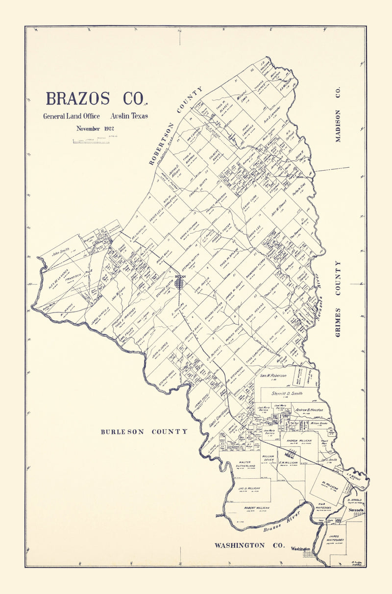 Size comparison using Vintage Map of Brazos County, Texas 1922