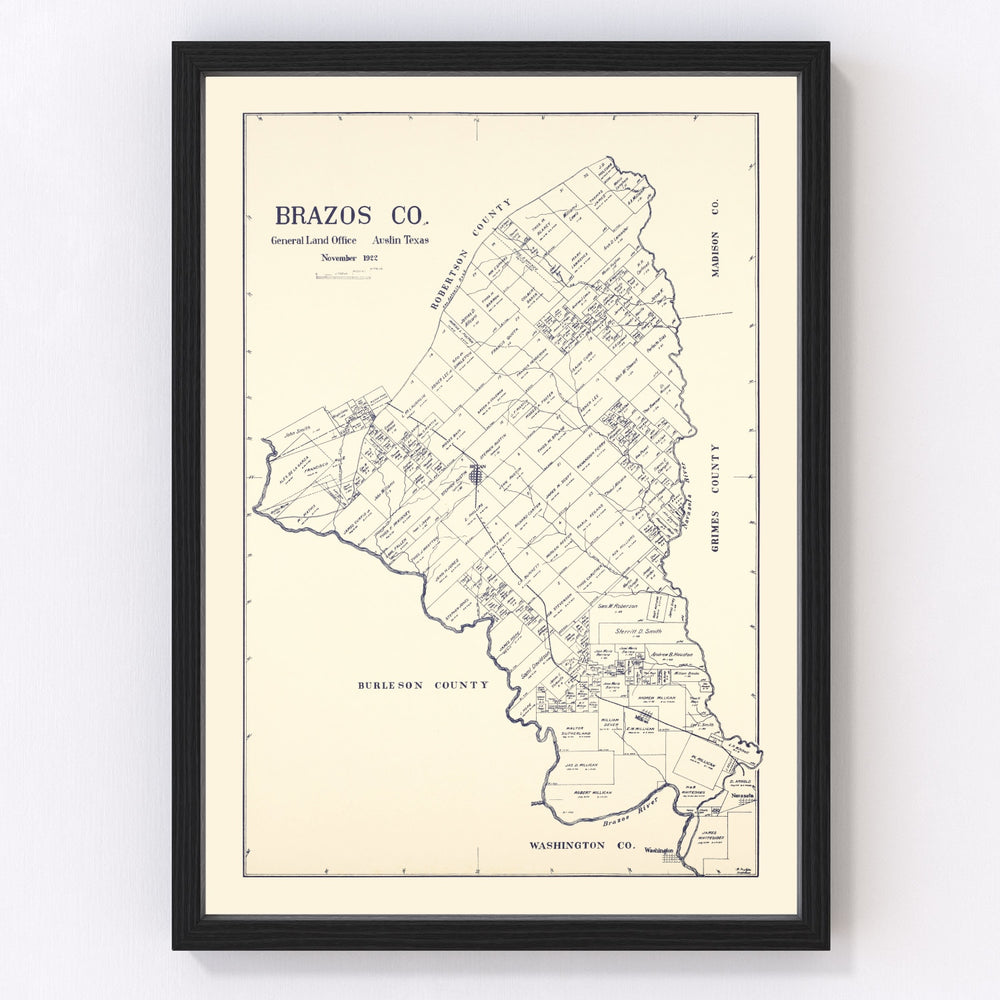 Brazos County Vintage Map 1922