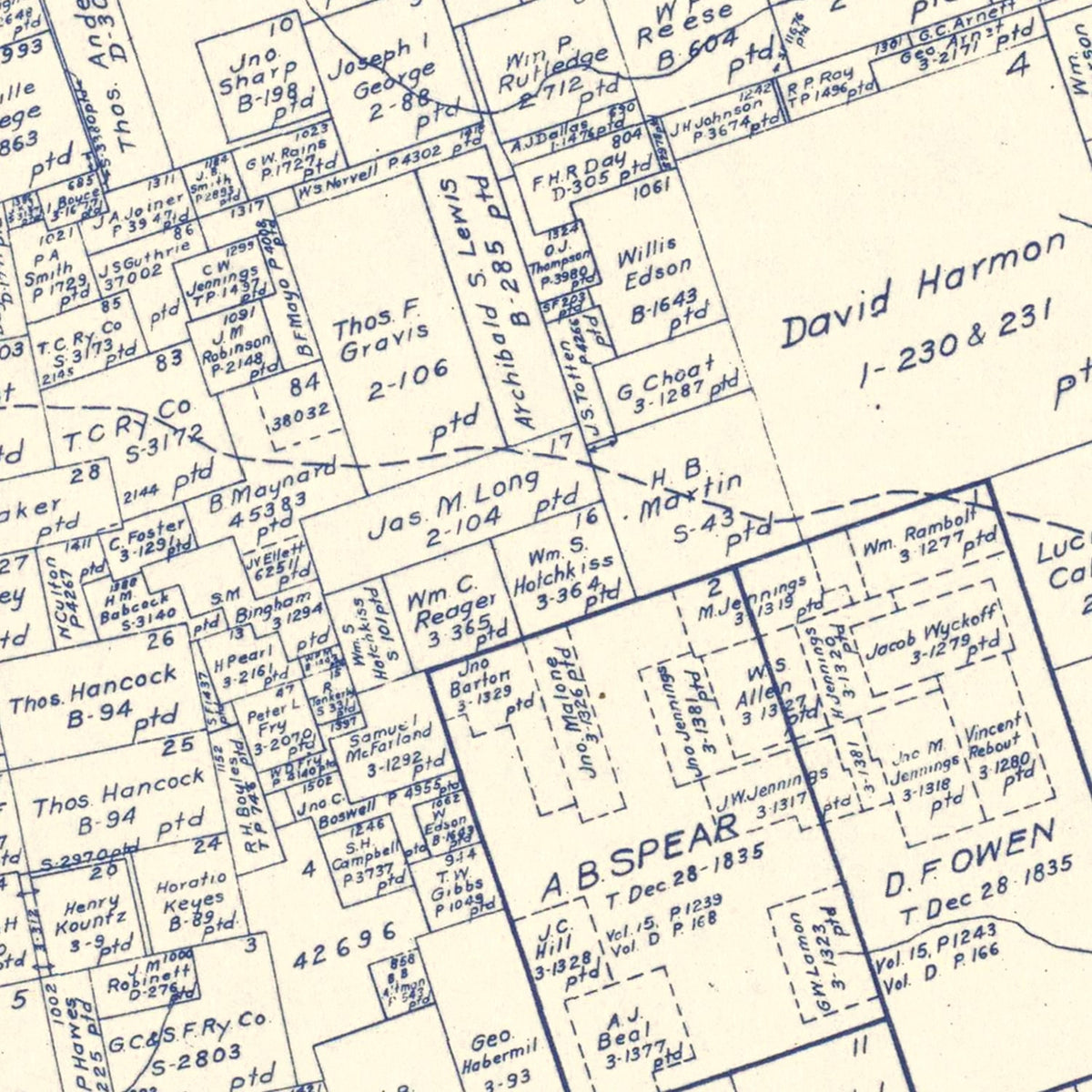 Restored historic details from the 1924 county map of Burnet County, Texas