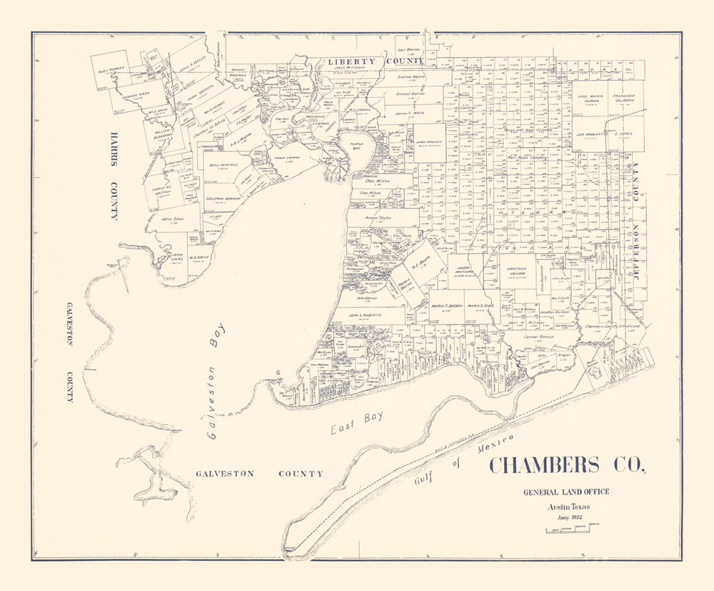 Vintage Map of Chambers County, Texas 1922 print style example