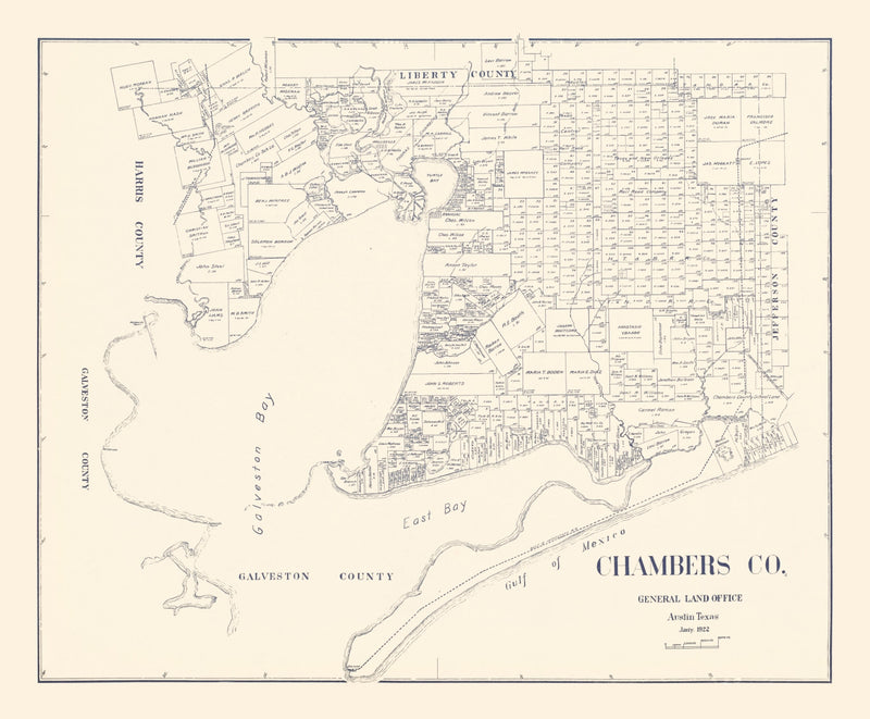 Size comparison using Vintage Map of Chambers County, Texas 1922