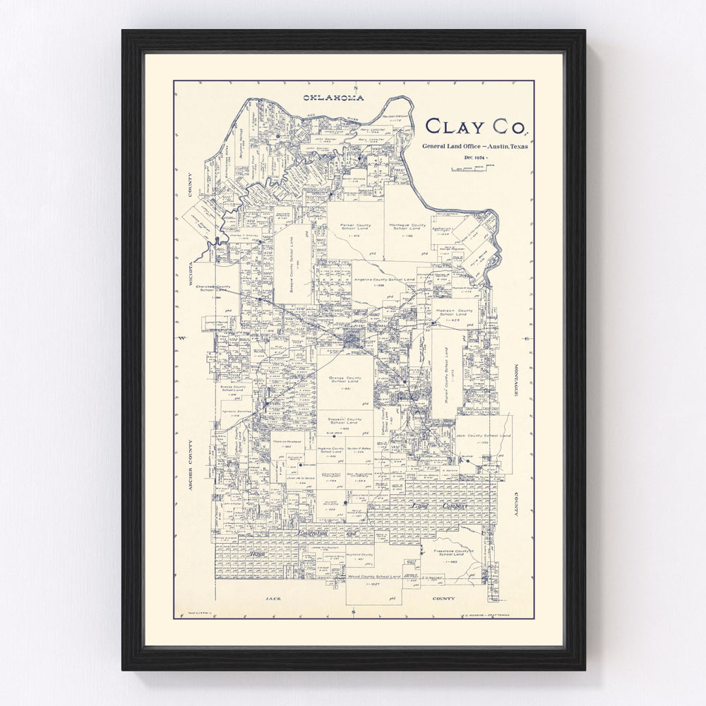 Clay County Vintage Map 1924