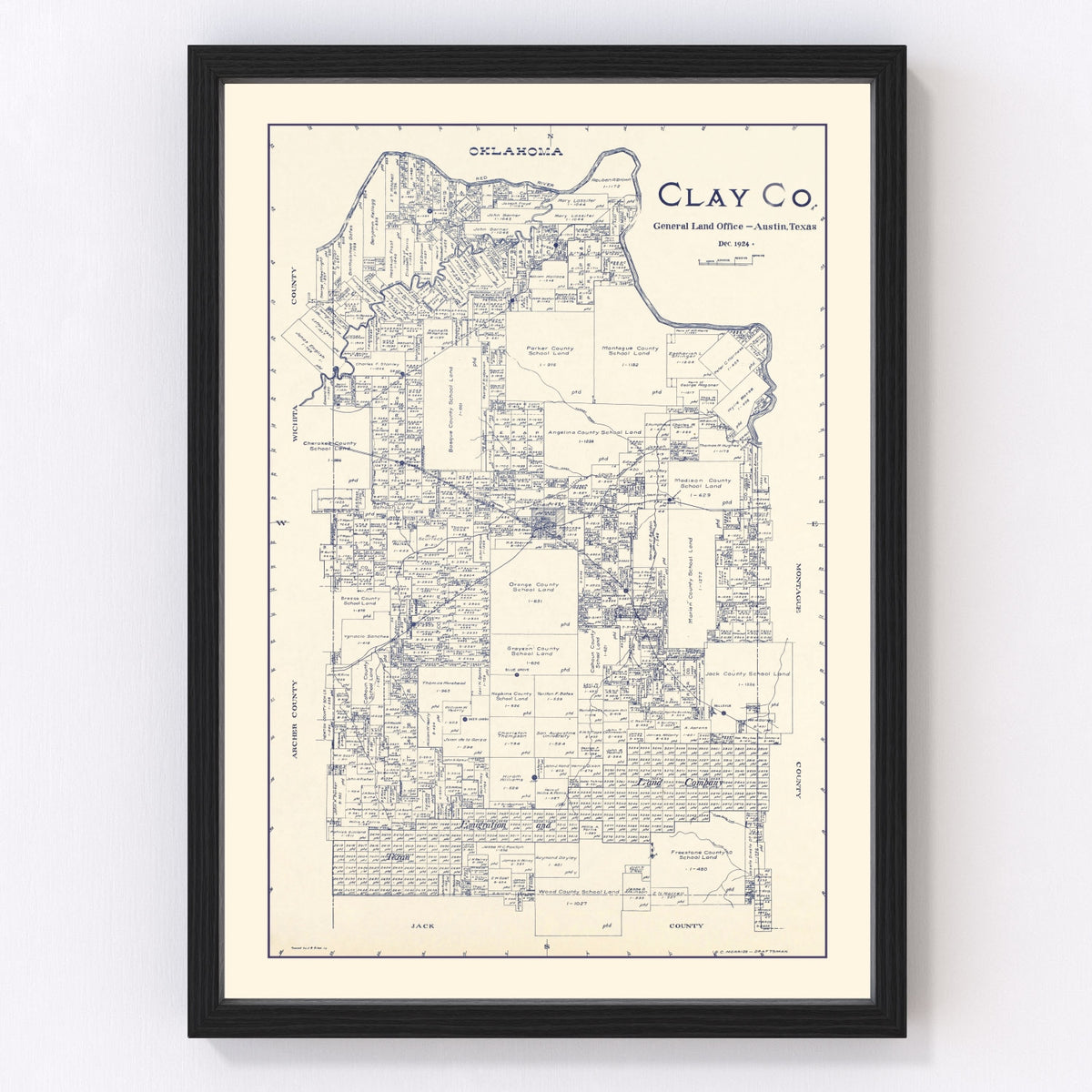 Clay County Vintage Map 1924