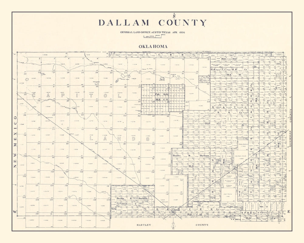 Vintage Map of Dallam County, Texas 1926 print style example
