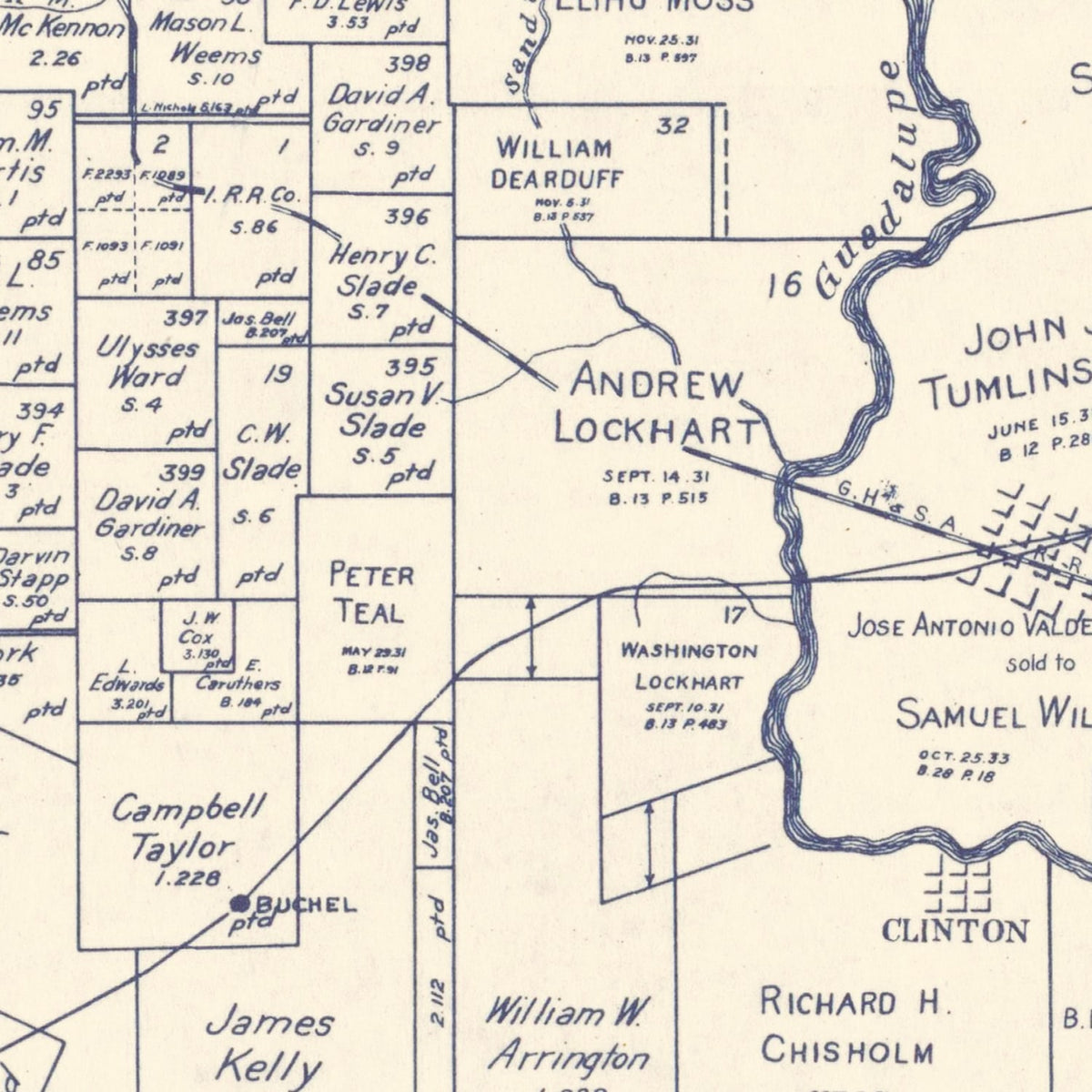 Restored historic details from the 1920 county map of DeWitt County, Texas
