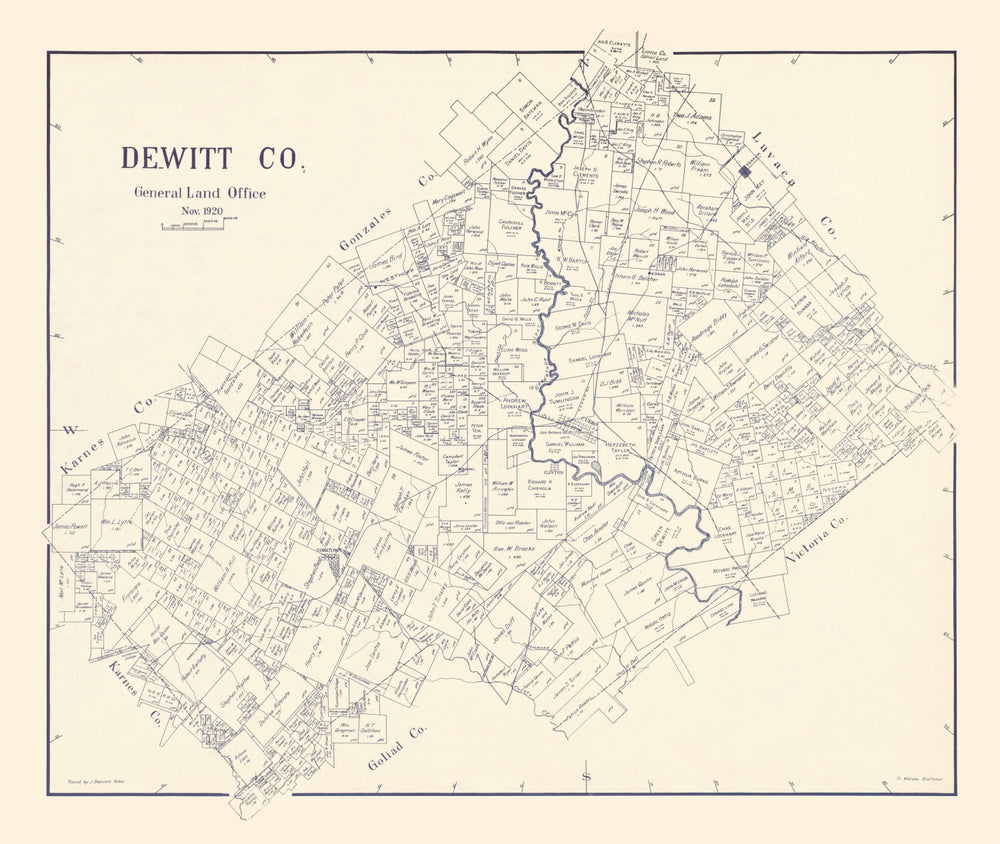 Vintage Map of DeWitt County, Texas 1920 print style example
