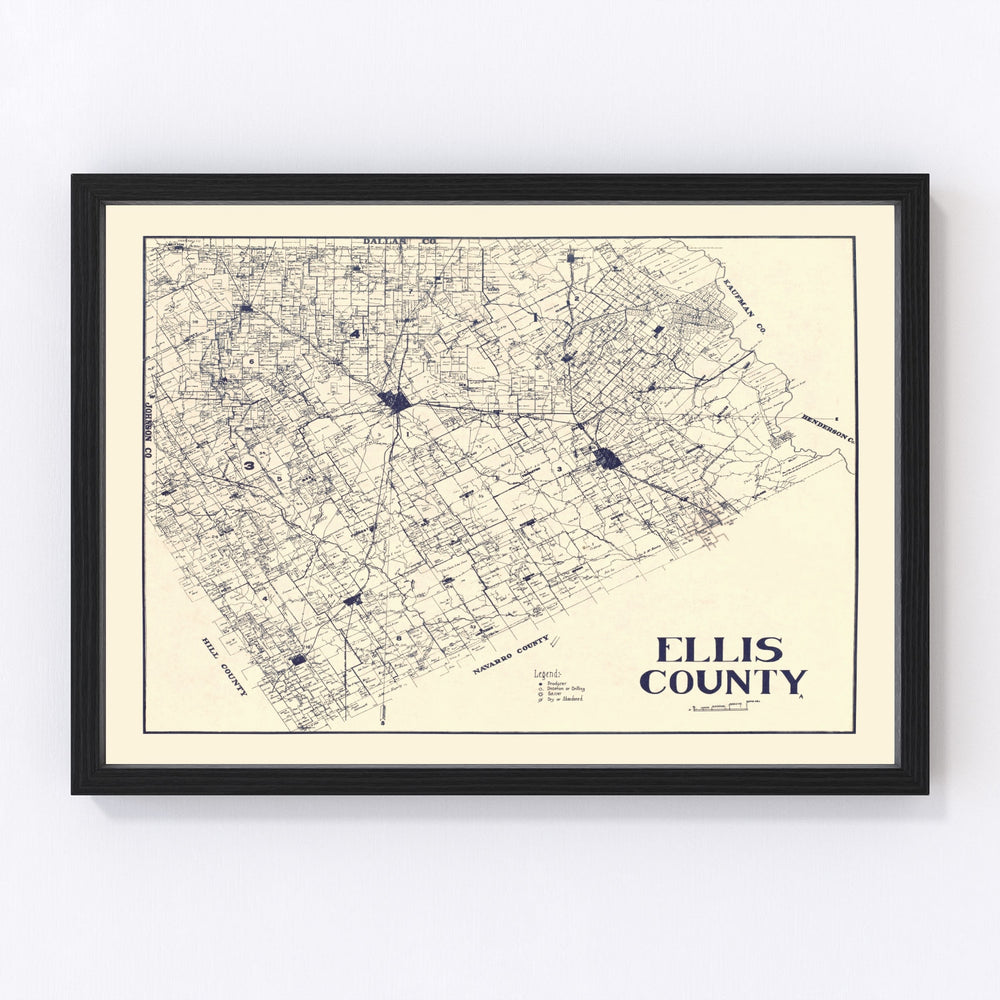 Ellis County Vintage Map 1927