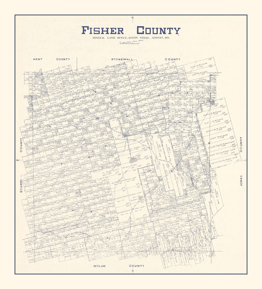 Vintage Map of Fisher County, Texas 1921 print style example
