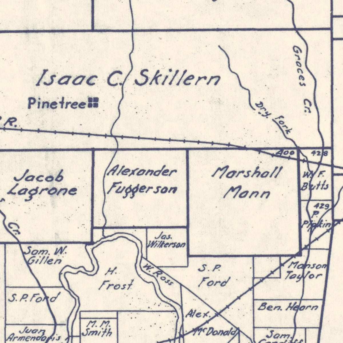 Restored historic details from the 1927 county map of Gregg County, Texas