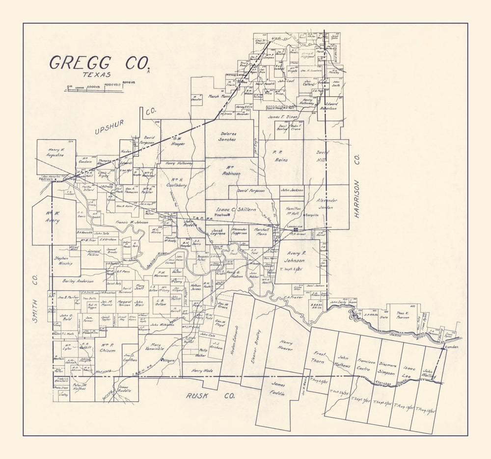Vintage Map of Gregg County, Texas 1927 print style example