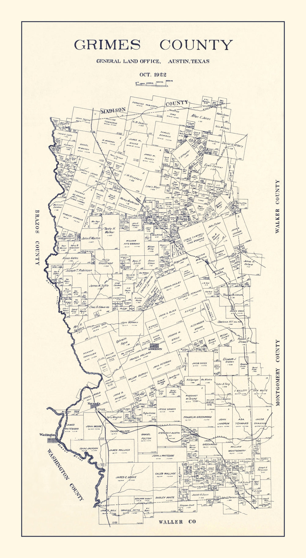 Vintage Map of Grimes County, Texas 1922 print style example