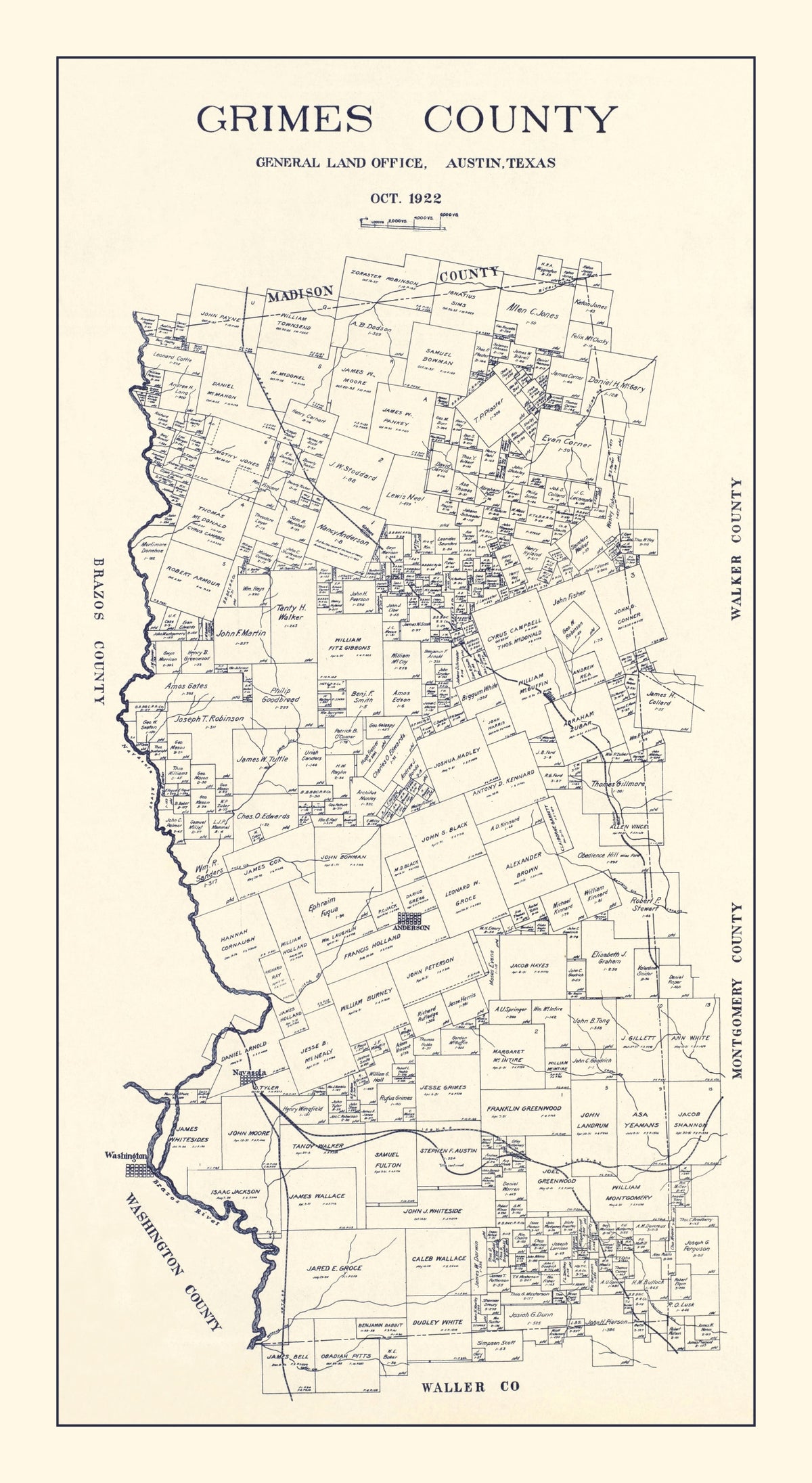 Preview of Vintage Map of Grimes County, Texas 1922