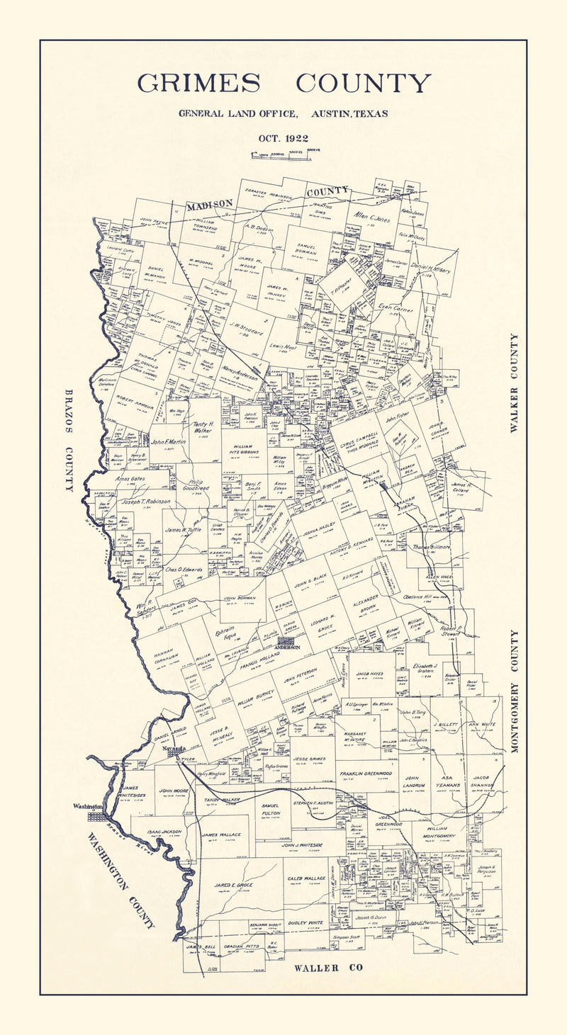 Size comparison using Vintage Map of Grimes County, Texas 1922