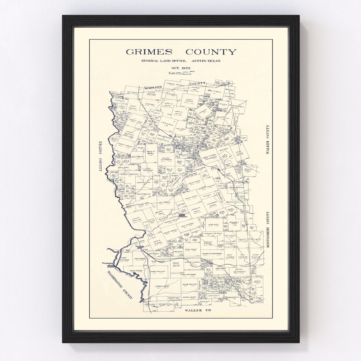 Grimes County Vintage Map 1922